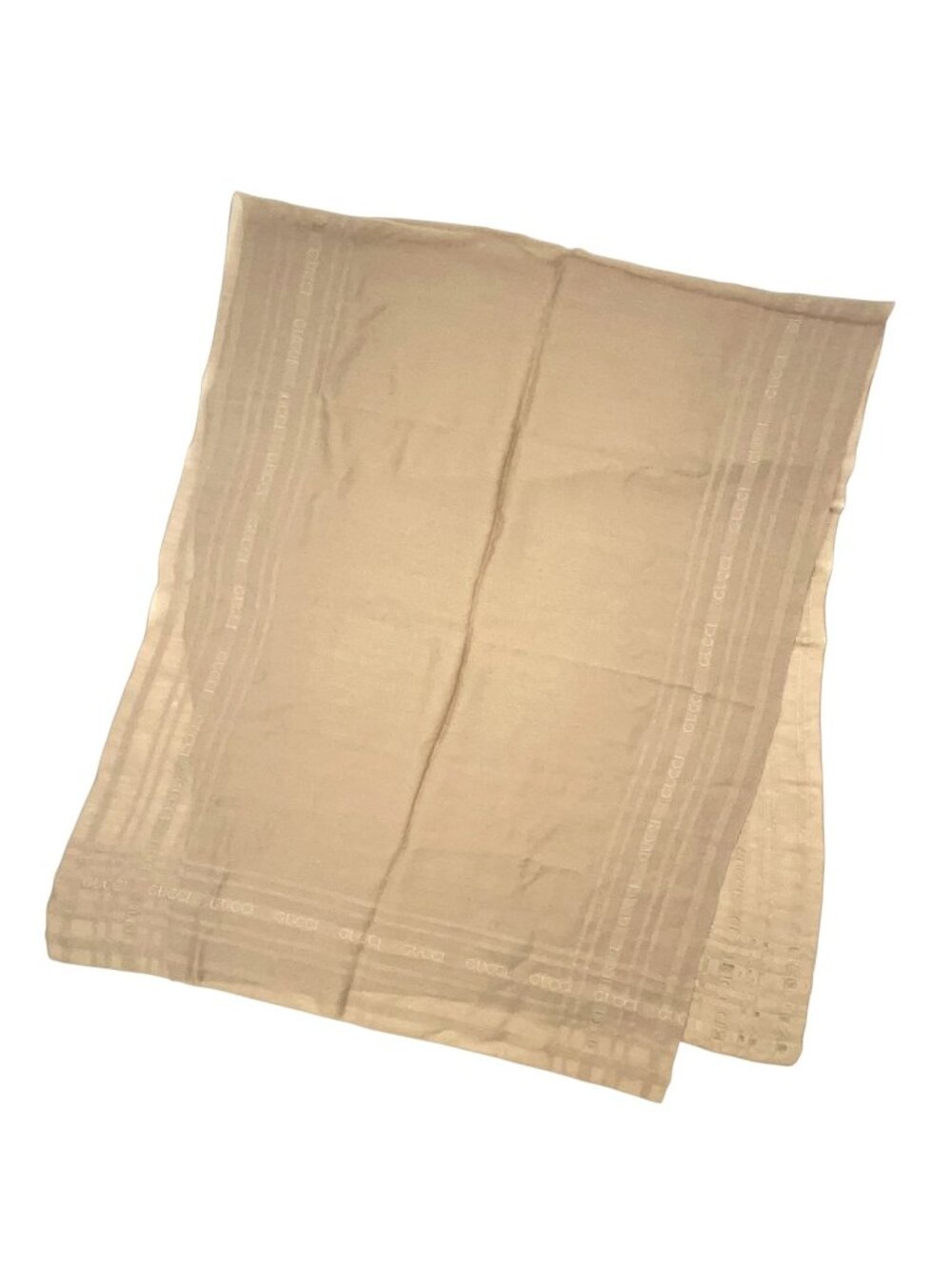 Gucci Logo Line Lightweight Shawl Silk Cashmere Beige Scarf